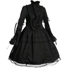 Jeufoin Blacak - Vestido gótico de Lolita para mujer disfraz gótico punk manga desmontable vestido de Lolita de múltiples capas disfraz de Halloween para cosplay con lazos talla 2XL negro - como en la foto - Ver 3