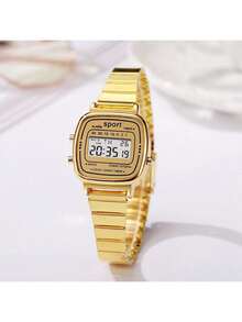 1pc Women's Multi-Function Electronic Watch, Colorful Week Calendar, Fashion Steel Band Wristwatch