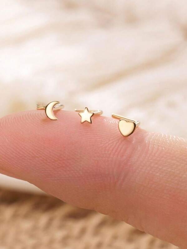 3 peças de piercing nasal em formato de coração banhado a ouro 18K, mini piercing nasal hipoalergênico de aço inoxidável 20G - piercing nasal em formato de L, joia adequada para uso diário, piercing nasal para presente