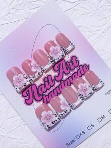 10 Stücke/Set handgemachte Enten-Mund Halloween Nageltips, Y2K Stil, enthält nude, rosa, grüne, blaue Batik Nageltips mit französischen Kanten, handgeschnitzte Blumen, Wassertropfen, Punkte, Streifen Design für Frauen und Mädchen, geeignet für Party, Hochzeit, Alltag, kommt mit Werkzeug-Set, kann als Geschenk gegeben werden Aufklebe-Nägel Nagelbedarf Nägel - Follow Your Heart - Übersicht 3