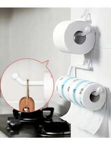 1个塑料壁挂式厨房纸巾架 - 也可作卫生纸架、保鲜膜收纳架、抹布整理架 - 节省空间的浴室配件