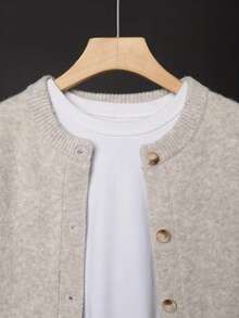 Plus Size Cardigan,Round Neck Knit,Button Front Cardigan,Drop Shoulder,Women Fall Winter Outerwear,Loose Soft Knitwear,Casual Sweater Jacket - Khaki - View 6