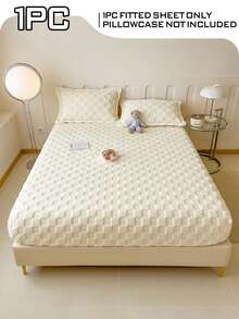 1 buah Set Sprei Fitted Fleece Tebal dan Hangat Motif Papan Catur, Lembut & Nyaman, Cocok untuk Kamar Tidur, Asrama, Kamar Tamu, Berlaku untuk Tempat Tidur Ukuran Twin, Full, Queen, King, Musim Gugur/Musim Dingin/Musim Semi - Krem - View 4