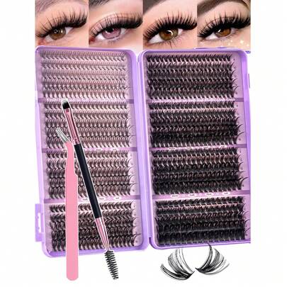 MEM 770/620 piezas Conjunto de pestañas postizas con efecto abanico y rizado D, 10D 20D 30D 40D 50D 60D 80D 100D, 8-16mm, pestañas individuales DIY, pestañas de visón 3D, efecto ruso esponjoso, adecuado para maquillaje de escenario, maquillaje diario, cosplay, maquillaje completo y uso diario, portátil y fácil de usar, adecuado para uso diario o al aire libre