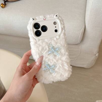 New Cute Cartoon Butterfly Plush Phone Case Compatible With IPhone 17 Pro Max/ 17 Pro/ 16/ 15 Pro Max/ 15 Pro/ 15/ 14 Pro Max/ 14 Pro/ 14/ 13 Pro Max/ 13, Comfortable And Warm, Minimalist Design, Fashionable For Women