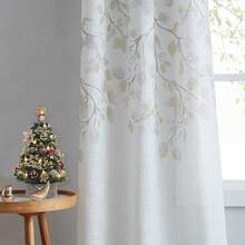 Floral Print Metallic Sheer Window Curtain Panel Rustic Living Room/Bedroom Decor 6 Grommets Top Drape Panels, Coral Red,40 X 84, 2 PK, Sparkling Farmhouse Style - Yellow - View 1