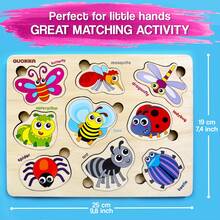QUOKKA Wooden Puzzles For Toddlers Ages 1-3 –  Educational Wooden Toys For Kids Ages 3-5 - Animal Sea, Bugs And Birds  Learning Toy For Kids - Bugs - 查看 3