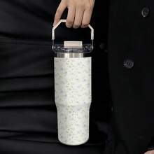 1pc30oz Stainless Steel Insulated Handle Cup, Easy To Carry, Multiple Ways To Drink Water, Can Be Used In Many Scenes, Purple Flower Branches, Simple Design, A Good Choice For Personal Use Or Giving As A Gift, Christmas, Birthday And Other Holiday Gifts, Hand Wash Only. - Multicolor - View 11
