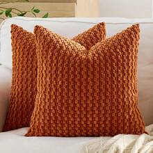1pc/2pcs Set Semi-Circle Geometric Pattern Pillow Case, Canvas Circle Velvet Embroidery Crafted Square Cushion Cover, For Daily Use In Bedroom, Living Room, Sofa, Yard, Garden Decor, Without Core 30*50cm 45*45cm - Burnt Orange - View 12