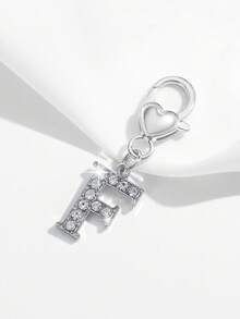 1pc Fashionable Minimalist Style Hollow Out Rhinestone Studded 26 English Letter Unisex Keychain Pendant Accessory - Silver XYK2024 - View 38