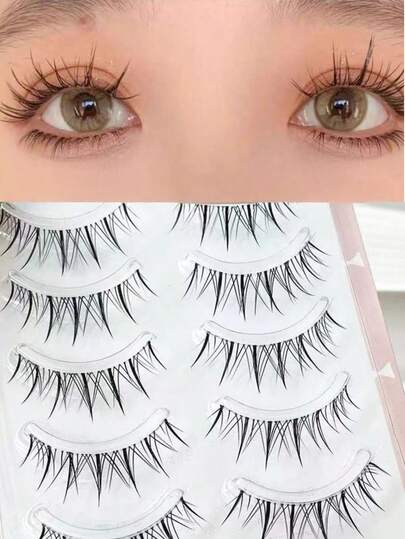 5 pares de cílios postiços estilo desenho animado natural com efeito de cabelo de fada e girassol, visual tailandês despojado para iniciantes.