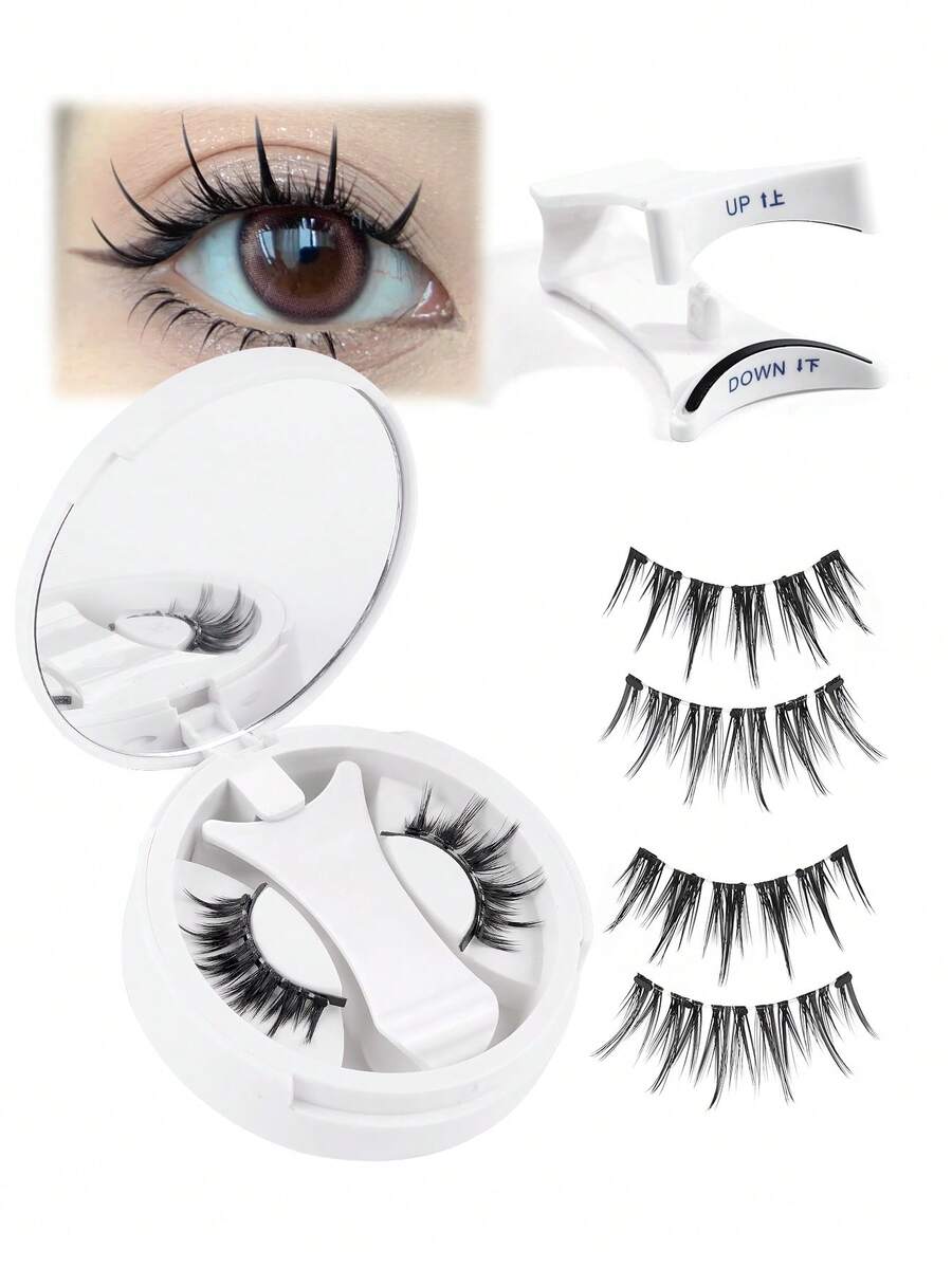 MAANGE 1 Set Magnetic Eyelashes Kit, Includes Applicator, Portable Magnetic Lashes, Natural Look, One-Piece Design, Round Magnets Ensure All-Day Comfort, Upgraded Magnetic Lashes, Easy To Wear And Remove, Essential For Summer Travel, Holiday Gift Guide, Beach Vacation, Camping Trip - 自然纖長款 - 查看 1