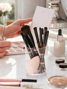 Bow-Knot Pattern Cotton Swab Storage Box, Cotton Swab Storage Rack, Cotton Swab & Dental Floss Storage Jar, Transparent Acrylic Makeup Cotton Pad Box, Makeup Brush Storage Box, Cosmetic Storage Box, Suitable For Home, Office, Desk, Cleaning Ball Storage Box, Bathroom Storage Jar, Transparent Jar, Suitable For Cotton Swabs, Balls, Pads, Dental Floss - Multicolor - View 6