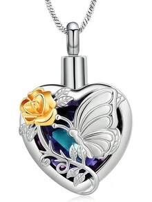 nuevo-2025Yinplsmemory - Collar de urna de cremación de corazón de vidrio, para mujer, urna de mariposa, cenizas, recuerdo de un amor - Púrpura-arco iris - Ver 11