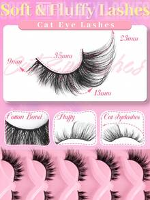 MEM 5 pares de pestañas postizas completas, pestañas de tira estilo ruso, rizado D, tipo mink esponjoso, forma de ojo de gato, cola extendida, natural y grueso, crea pestañas, esencial de maquillaje de viaje, adecuado para viajes, uso diario, boda, cita, fiesta, vacaciones (principiante amigable), set ideal de pestañas para Navidad/Halloween/regalo - Negro - Ver 5