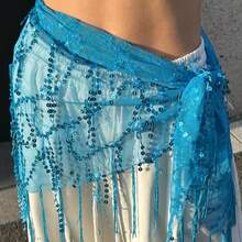 1pc Women's Belly Dance Costume, Sequin Fringe Belly Dance Hip Scarf, Thai/Arabian Dance Skirt Waist Belt - Multicolor - View 15