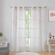 Floral Print Metallic Sheer Window Curtain Panel Rustic Living Room/Bedroom Decor 6 Grommets Top Drape Panels, Coral Red,40 X 84, 2 PK, Sparkling Farmhouse Style - 水鴨藍 - 查看 11