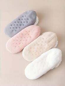 2 Pares de Meias Grossas Antiderrapantes para Piso de Inverno, Meias Quentes e Grossas, Forradas Termicamente, Fofas, Anticongelantes para Uso em Casa - Multicolorido - Visão 9