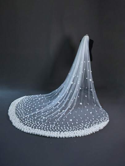 1 Stück luxuriöser langer Brautschleier mit dreidimensionaler Blumendekoration, hochwertige Hochzeitskleid-Ergänzung für Damen