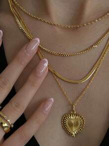 4 قطع طقم قلادة للنساء، قلادات عالية الجودة بتصميمات عصرية بسيطة بأشكال قلب وسلسلة ثعبان وحلزونية، مناسبة للتنسيق اليومي للنساء، المناسبات الخاصة، الحفلات، الهدايا، المناسبات، السفر