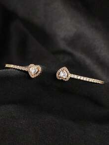 1pc Women's Gold Bracelet, Hip Hop Style Rhinestone Encrusted Luxury Heart & Rectangle Zirconia Bangle, Fashion Jewelry Gift For Valentine's Day, Mother's Day - 彩色 - 查看 10