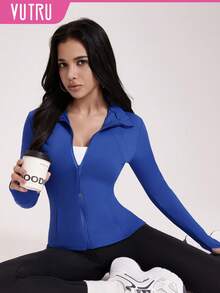 VUTRU Women's Long Sleeve Jacket With Pockets And Thumb Holes, Running Workout Top - Royal Blue - View 4