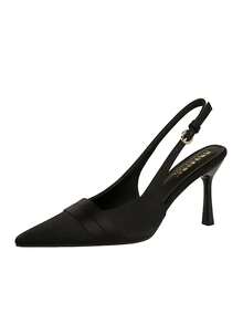 European & American Style Banquet Pointed Toe Satin Stiletto Hollow Out Ankle Strap High Heel Shoes For Women