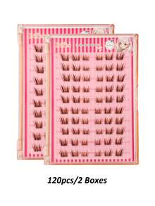 Sibeuna Rikuaild 60/120/180pcs Brown Lash DIY Cluster Eyelashes, Self-Adhesive No Glue, Natural Soft C-Curl Cartoon Style Feathery Lashes - C - 查看 6