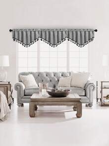 1pc Beige V-Shaped Tassel Curtain, Farmhouse Style Faux Linen Material Short Drape, Room Divider Suitable For Living Room, Bedroom, Window And Door Decor - Grey - View 10