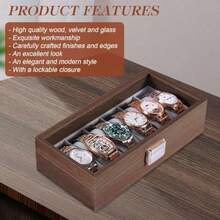 BLAZDEVE 6Slot Wooden Watch Box Organizer For Men Watch Box With Glass Window Jewelry Collection Case Organiser Holder Velvet Cushion Metal Clasp Watch Box For Men And Women