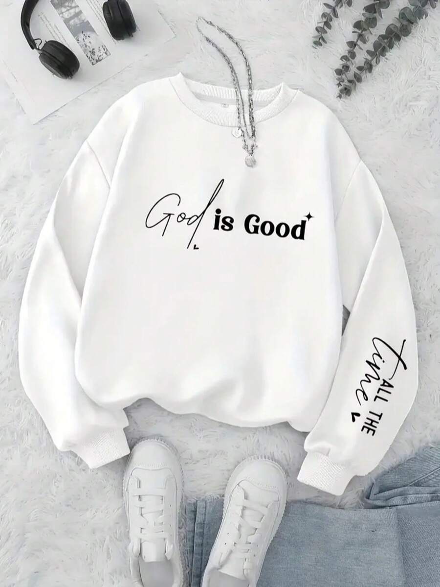 Gos Is GOOOD Unisex Round Neck Sweatshirt Basic Crew Neck Top Plain Flannel Coat Without Print Cotton - 白色 - 查看 1
