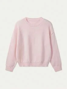 FOR BEAUTY Autumn/Winter Y2K Women's Pink Round Neck Long Sleeve Knit Hoodie, Loose Fit Sweet Fashion Street Date Commute Top Fall - Pink - View 3