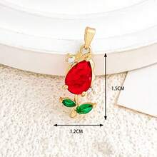 3 piezas Colgante de flor de tulipán de lujo con incrustaciones de circonita de cobre y colores, adecuado para hacer collares, pulseras, aretes y joyería