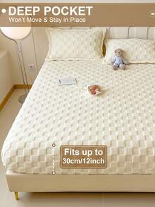 1 buah Set Sprei Fitted Fleece Tebal dan Hangat Motif Papan Catur, Lembut & Nyaman, Cocok untuk Kamar Tidur, Asrama, Kamar Tamu, Berlaku untuk Tempat Tidur Ukuran Twin, Full, Queen, King, Musim Gugur/Musim Dingin/Musim Semi - Krem - View 6