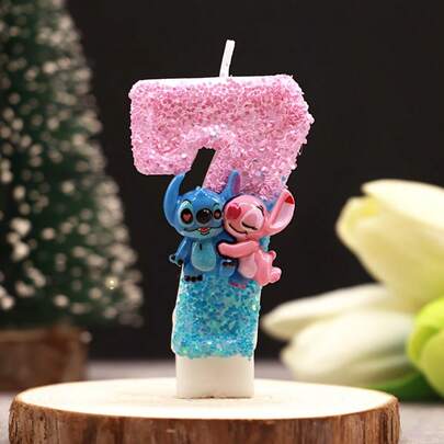 Disney Stitch Blue And Pink Glitter Birthday And Anniversary Cake Decorations 0-9 Numbered Candles For DIY Cakes And Cupcakes, Perfect For Birthdays, Weddings, Graduations, Parties, Halloween, Christmas – No Electricity Needed