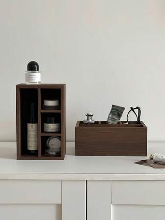 1pc Vintage Wooden Compartment Storage Basket, Divided Storage Box With Anti-Scratch Bottom Design, Multi-Purpose Compartment Organizer, Desktop Shelf