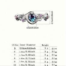 Dual-Tone Moon Flower Ring For Women - Silvery Golden Hollow Band With Zirconia, Celestial Boho Wedding & Party Fashion Jewelry - Golden - View 6