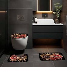 4pcs King And Queen Pattern Shower Curtain Set, High-Quality Home Decor With Shower Curtain And Rug, Polyester Fabric, Machine Washable, Includes Hooks, For Bathroom Decoration, Shower Curtain Set - Nhiều màu - Xem 3