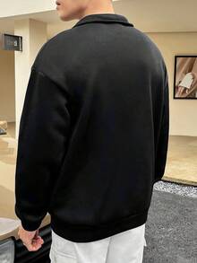 Manfinity Hypemode Sudadera con media cremallera y hombros caídos con gráfico de letras para hombre, otoño - Negro - Ver 2