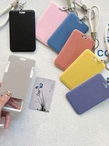 1pc Fashionable Elegant Macaron Style Solid Color Card Holder, Durable Plastic Material, Suitable For Student Meal Cards, Campus Cards And Keys - Multicolor - View 9