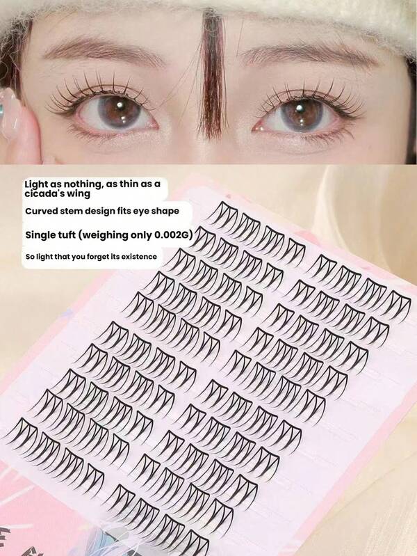 Conjunto de 80 cílios postiços finos segmentados de aparência natural, design de estilo ídolo sem esforço, cílios bem definidos para uso diário, viagens, festas e encontros