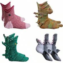 Hehimin Socks With Animal Pattern – Playful Knitted Pattern, Quirky Alligator Knitted Cuff, Fun Winter Socks,, Unisex - 4 Pair - View 9