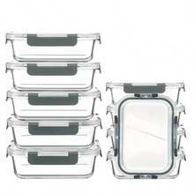 10 Gray Glass Food Storage Containers With Lids, Suitable For Meal Prep, Kitchen Storage, And Lunch Use, Leak-Proof, Sealed Glass Lunch Boxes, Suitable For Microwave, Oven, Refrigerator, And Dishwasher - 灰色 - 查看 9
