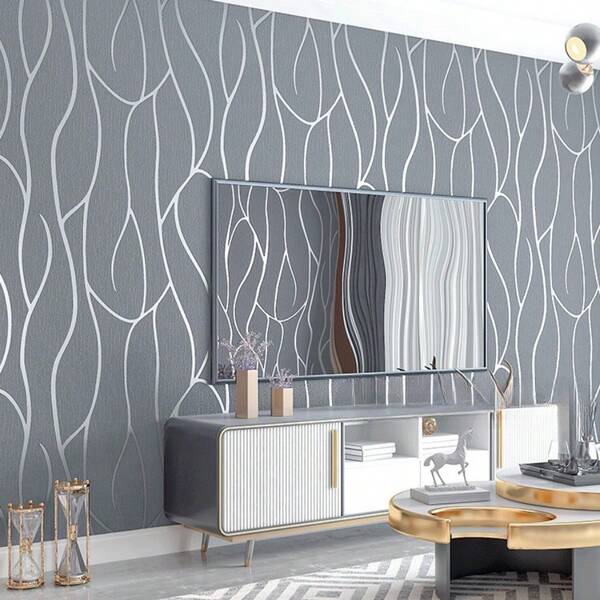 1 Rolo Papel de Parede Minimalista Moderno Cinza Escuro | Adequado para Sala de Estar, Cozinha, Quarto, Dormitório, Renovação de Móveis, Revestimento de Parede Estético, Padrão Geométrico e Listrado, Papel de Parede com Desenho Ondulado, Adesivos de Parede, Decoração de Parede, Decoração de Quarto, Decoração de Dormitório