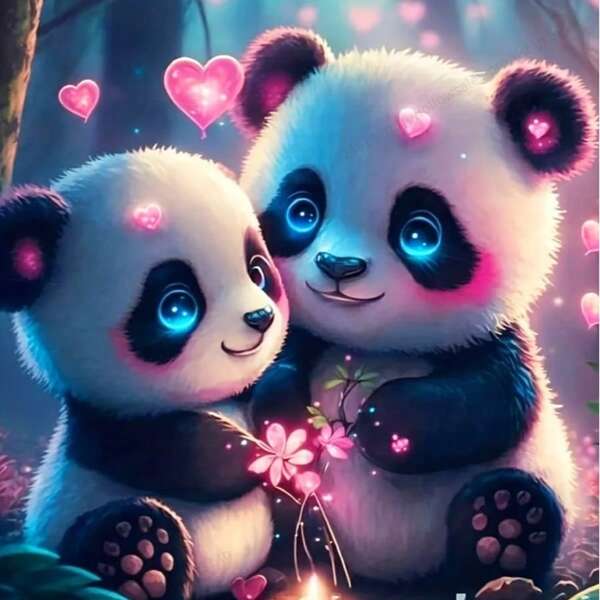 1 قطعة لوحة الماس DIY بمقاس 11.81 * 11.81 بوصة / 30 * 30 سم، لوحة فنية لحيوان الباندا الكرتوني، ديكور منزلي مصنوع يدويًا (بدون إطار)