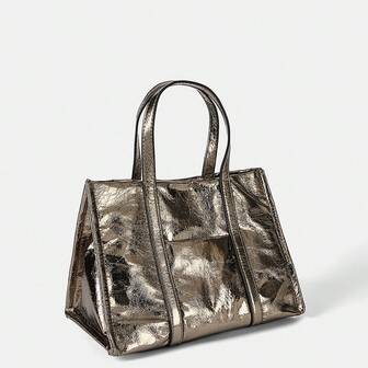 新款亮面 PU 通勤大容量手提包，时尚百搭休闲斜挎包，Y2K 风格