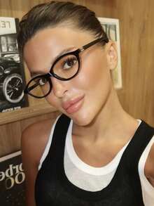 1pc Women's Elliptical Small Oval Frame Personalized Street Snap Concave Shape Clear Glasses Summer Study Accessories Glasses Accessories For Women - 黑色 - 查看 6