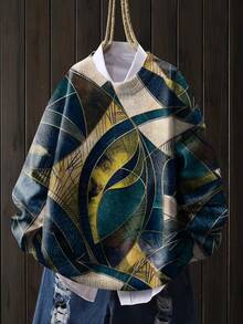 Women's Lightweight Creative Floral Print Sweater - Multicolor Flower Pattern, Casual Crew Neck Long Sleeve Top, Suitable For All Seasons, Layered Design, Vibrant Color Blend