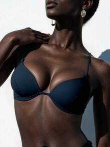 GENKIRA Áo bikini màu trơn gợi cảm cho kỳ nghỉ hè của phụ nữ, dành cho kỳ nghỉ bãi biển mùa hè - màu đen - Xem 1