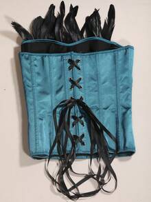 1 件女士优雅孔雀印花束身衣腰带 - 复古蕾丝、海军蓝缎子、幽默万圣节服装 - 彩色 - 查看 8